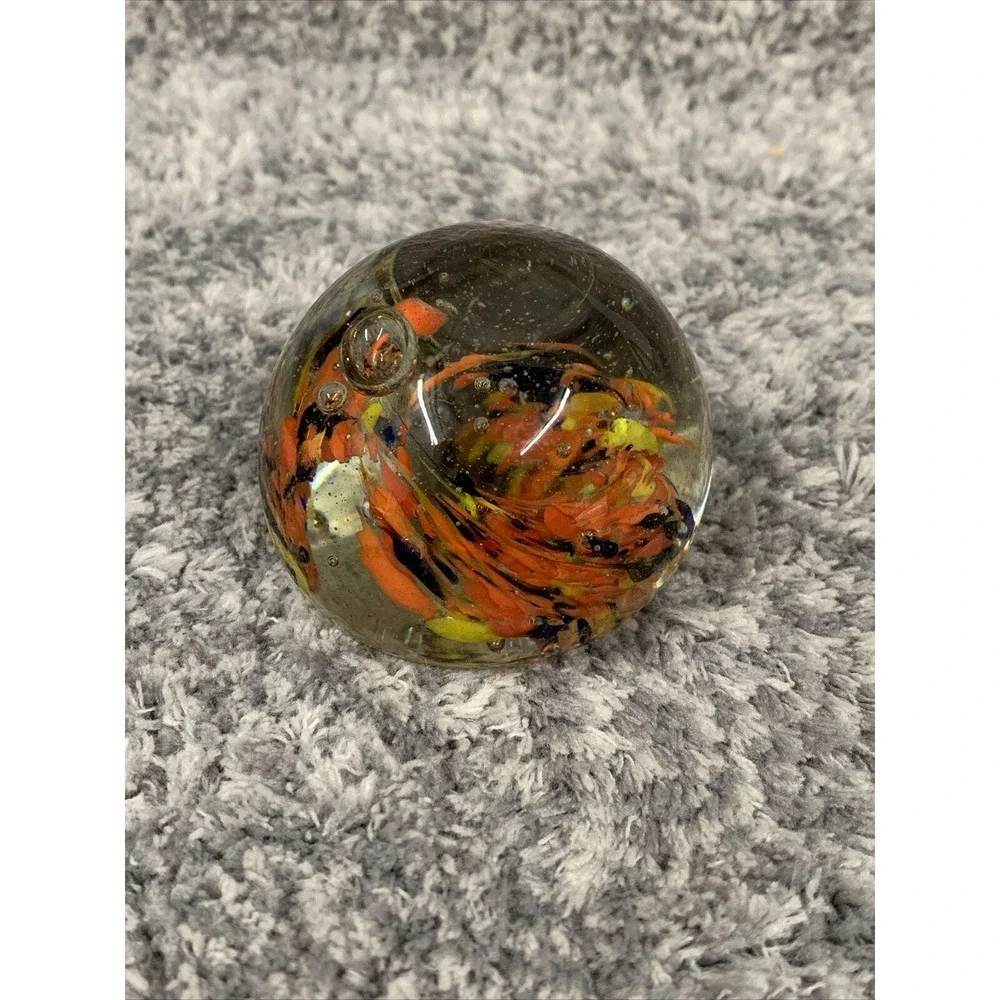 4 Hand Blown Art Glass Paperweight Bubble Sphere Yellow‎ Orange Blue Red